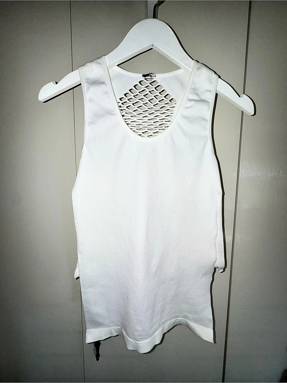 Asymmetrical Athletic Tank with Fishnet Detail